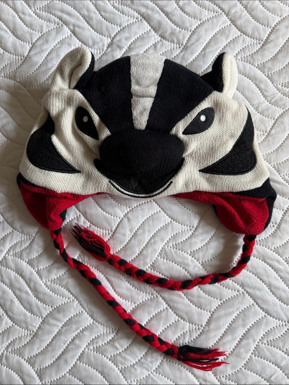 WI Bucky Badger Animal Beanie Hat - Black, White & Red